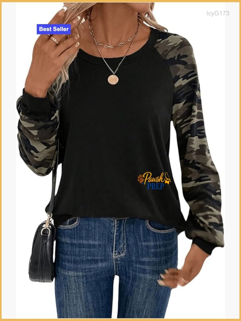 Long Sleeve Camo Print Crewneck T-Shirt Soft Stretchy Casual Top